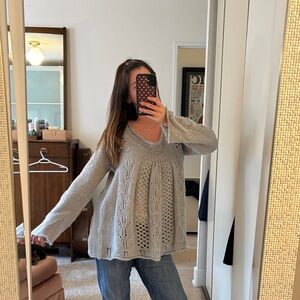 Light Gray Crochet-Detail Babydoll style Sweater